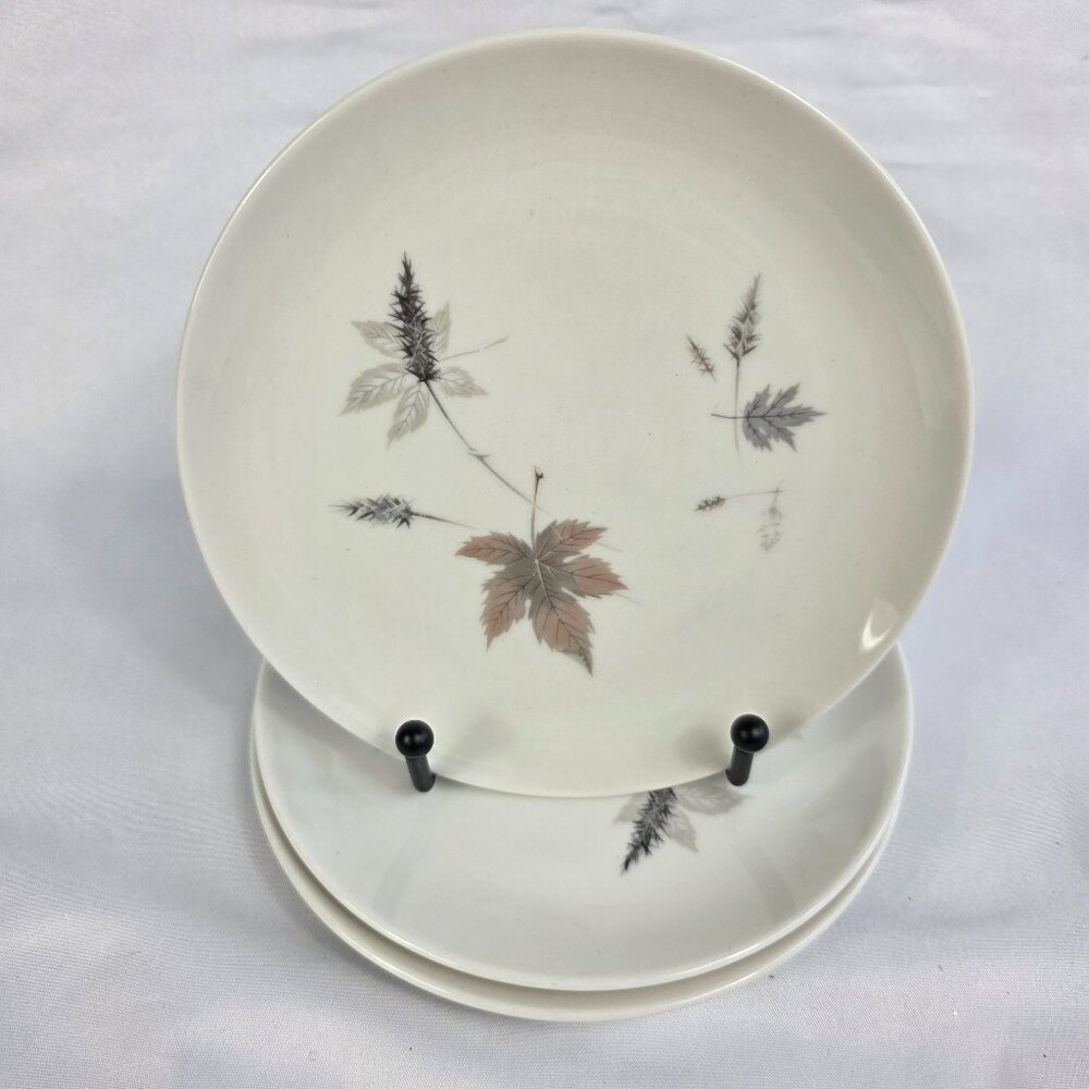 FOUR Royal Doulton Tumbling Leaves Bread Plates Gray & Pink Leaves